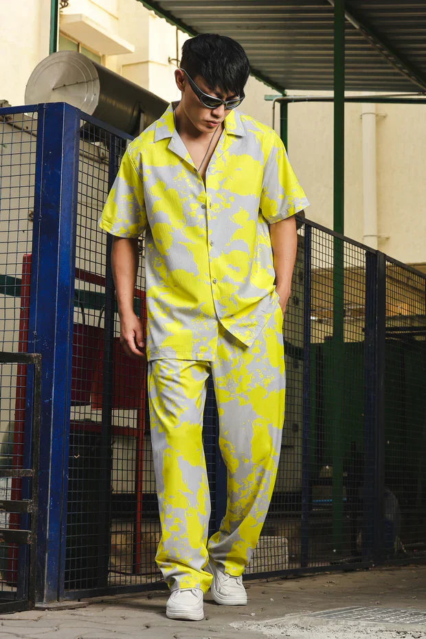 Yellow and Grey Splatter Print Relaxed Fit Co-Ord Set