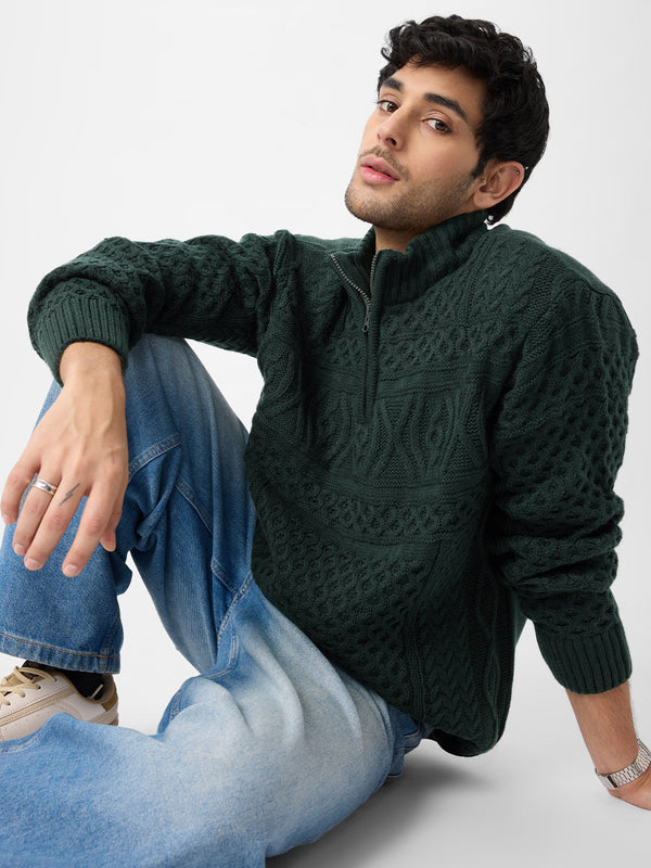 Cable Knit Pullover: Emerald