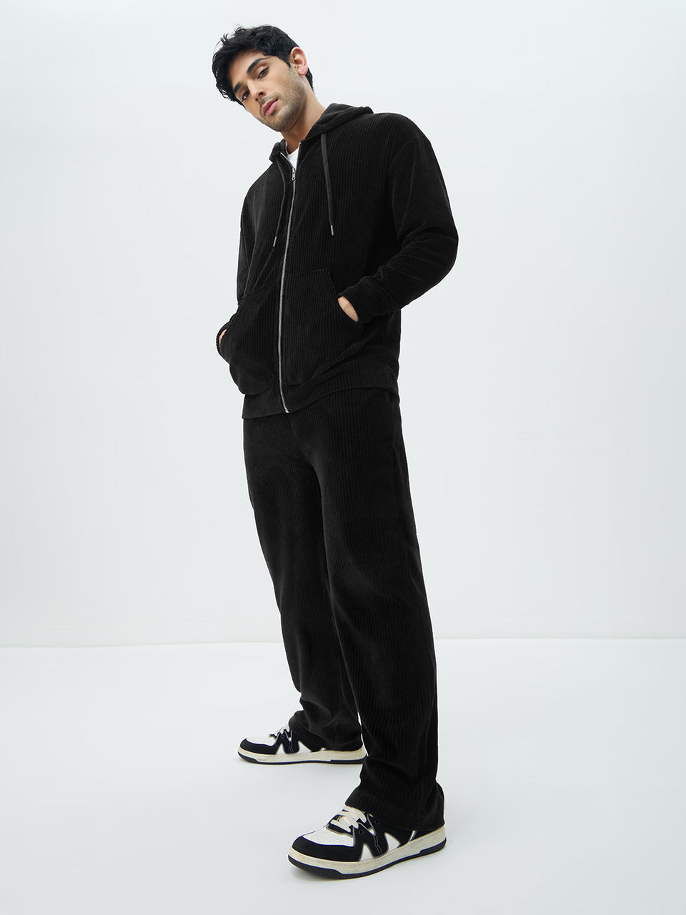 Corduroy Hoodie: Black