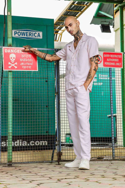 Pink Textured Fabric Notched Lapel Resort Shirt & All Day Pants Co-ord Set