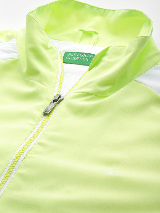 United Colors of Benetton Colourblocked Raglan Sleeves Mock Neck Front Zipper Tracksuit