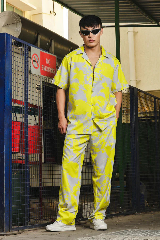 Yellow and Grey Splatter Print Relaxed Fit Co-Ord Set