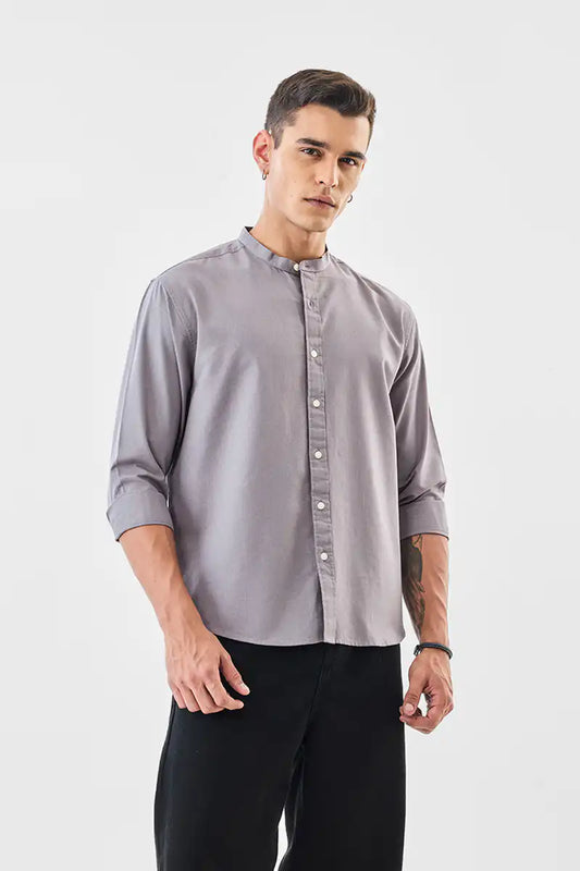 Linen Blend Mandarin Collar Shirt