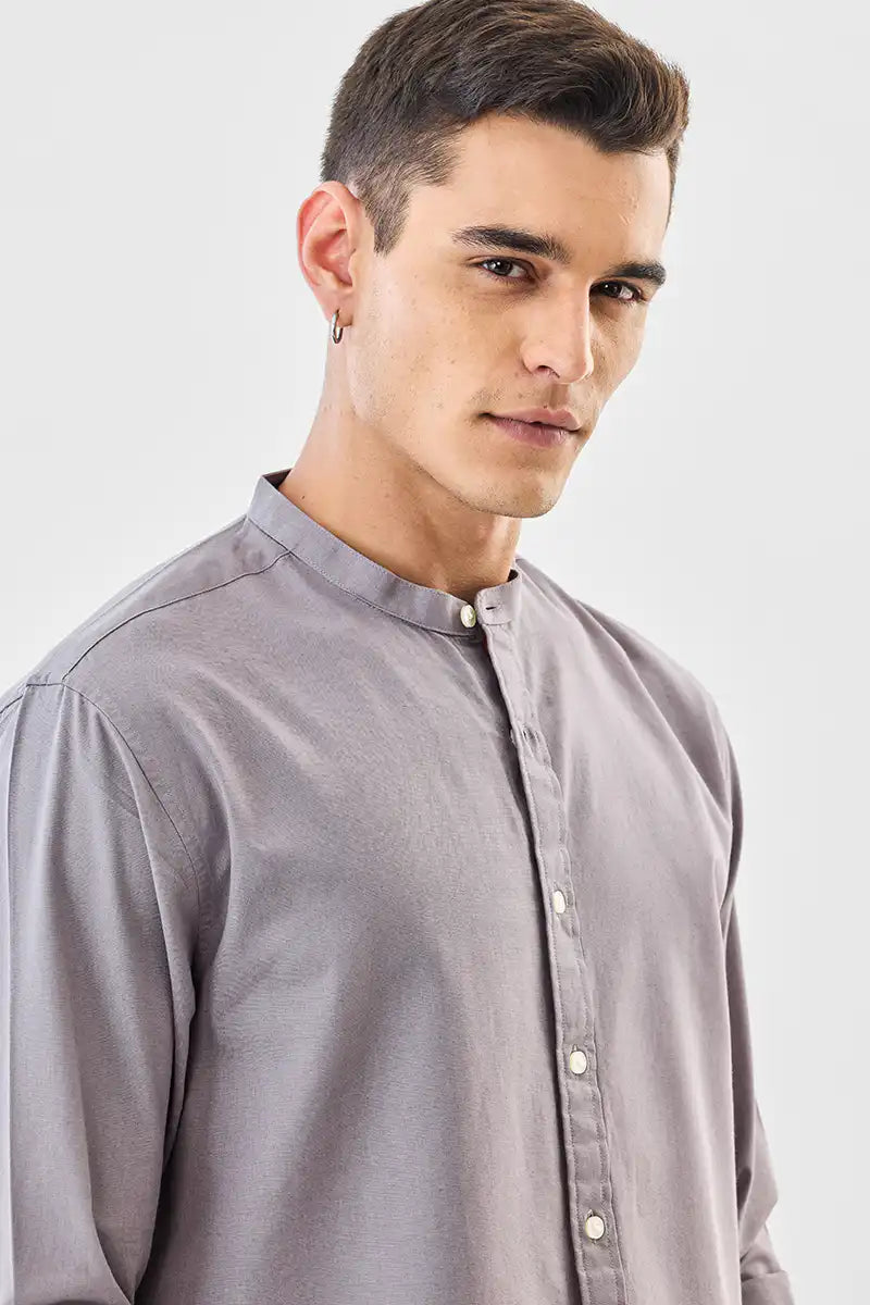 Linen Blend Mandarin Collar Shirt