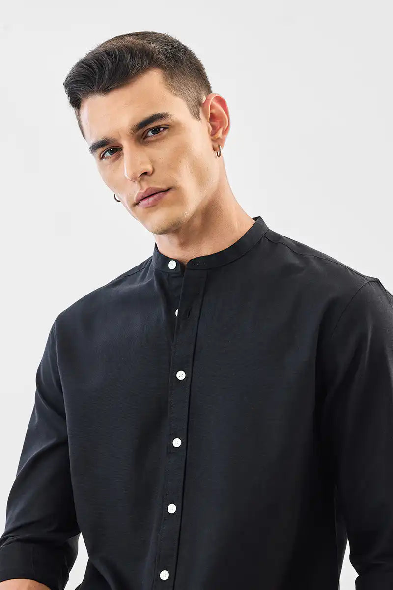 Linen Blend Mandarin Collar Shirt