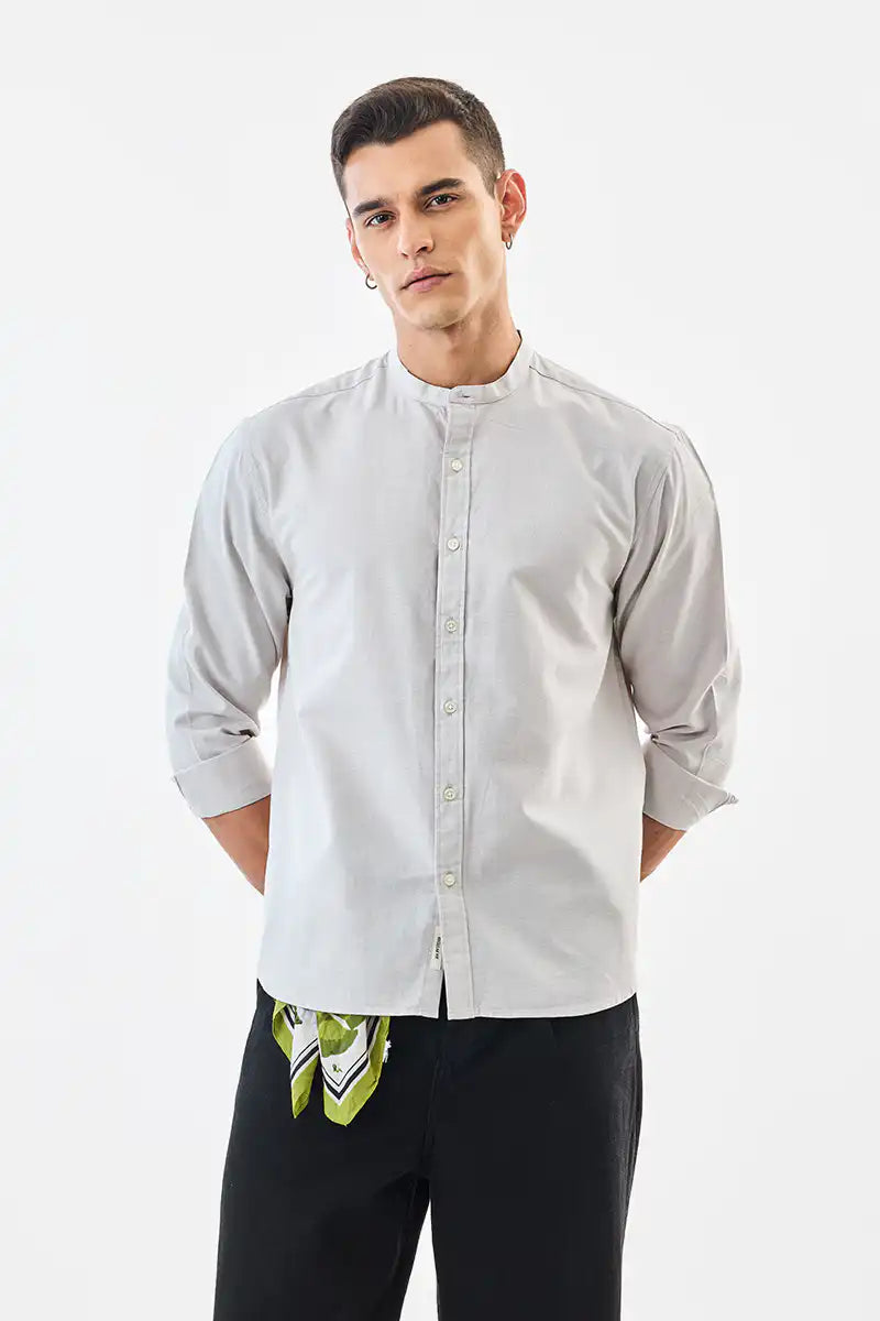 Linen Blend Mandarin Collar Shirt