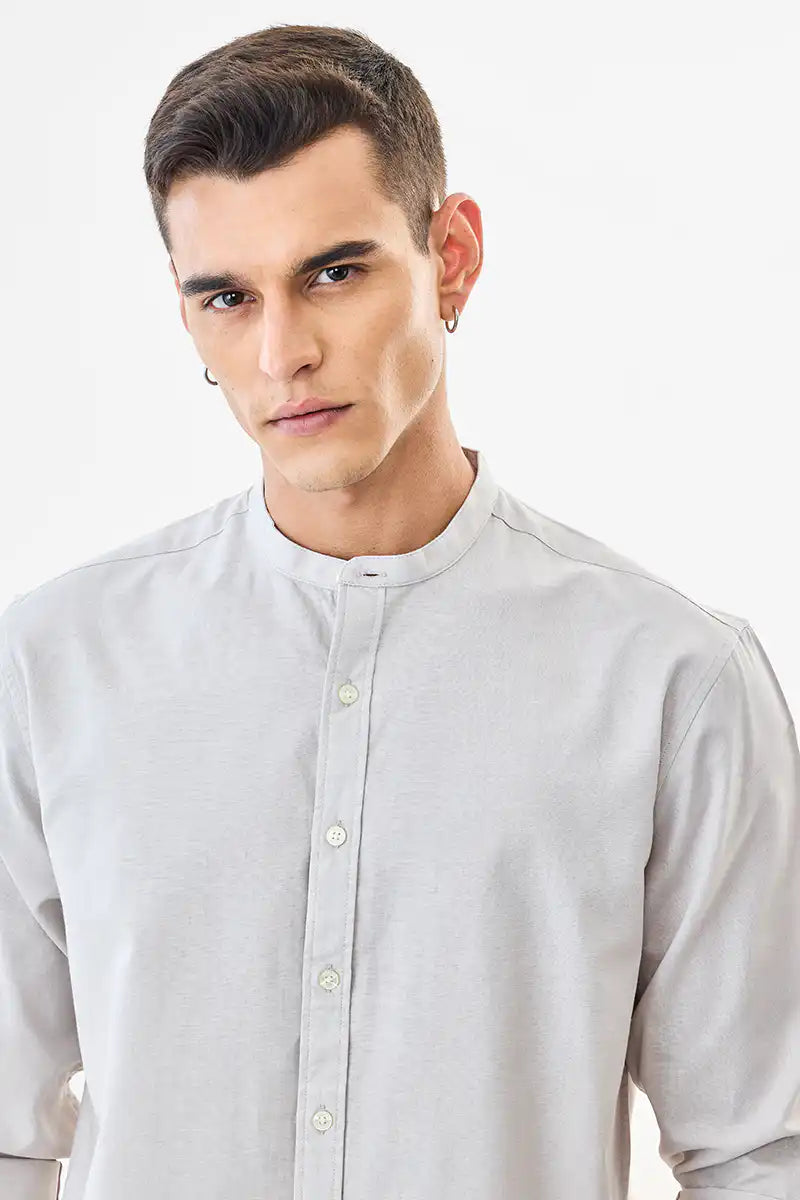 Linen Blend Mandarin Collar Shirt