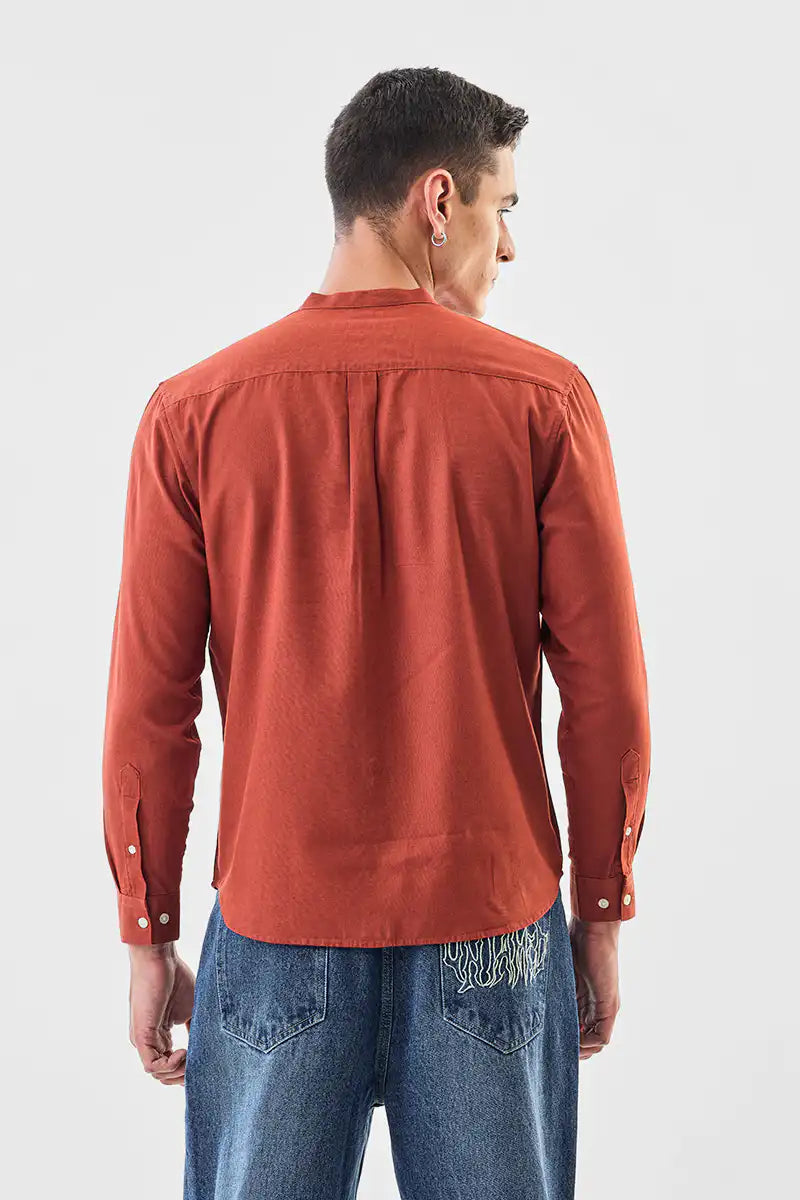 Linen Blend Mandarin Collar Shirt