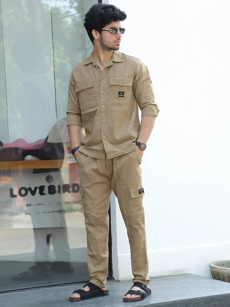 Linen Atlanta Khaki Cargo Co-Ord Set