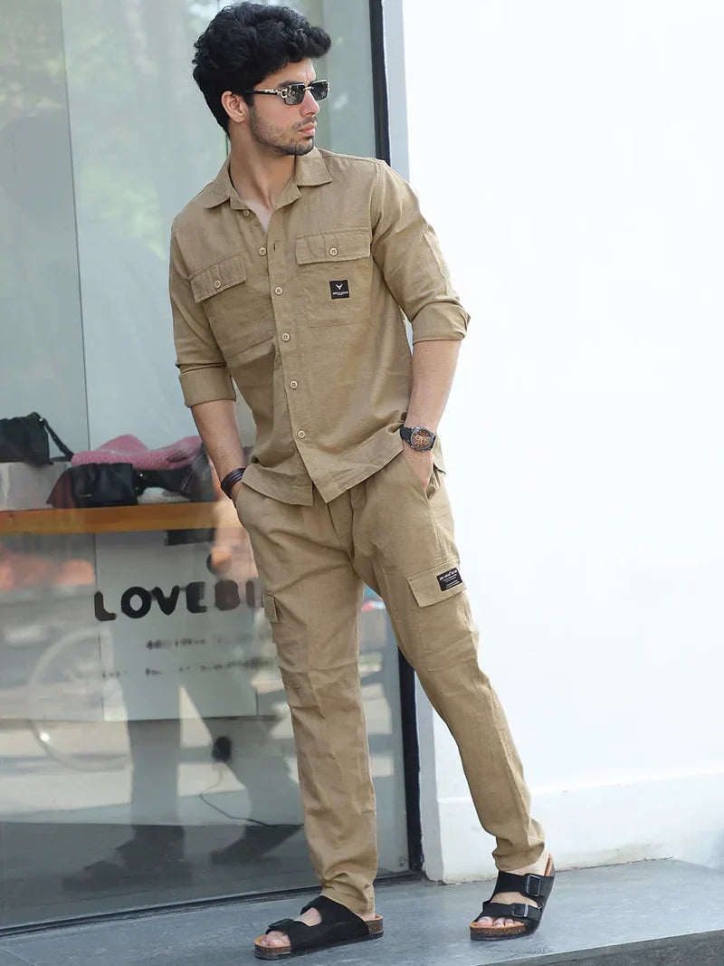 Linen Atlanta Khaki Cargo Co-Ord Set