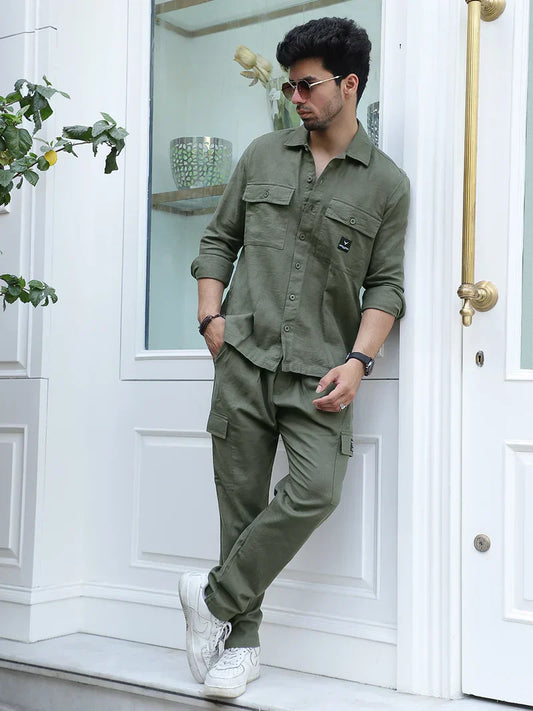 Linen Atlanta Pine Green Cargo Co-Ord Set