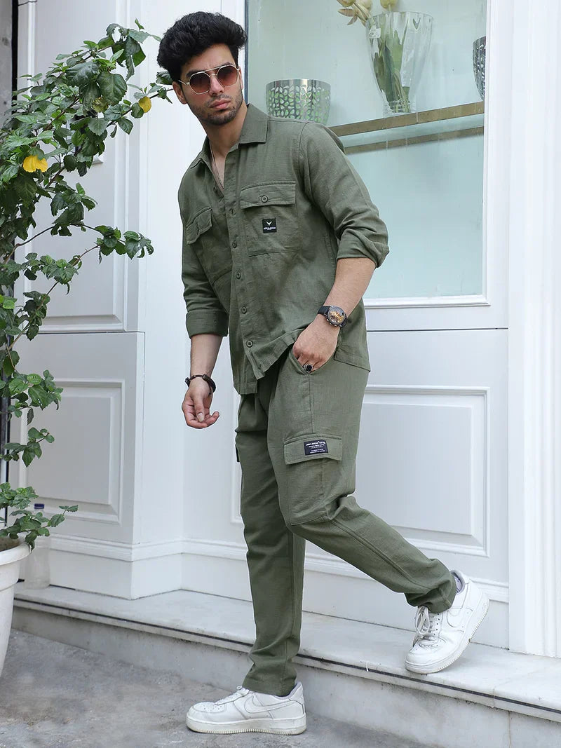 Linen Atlanta Pine Green Cargo Co-Ord Set
