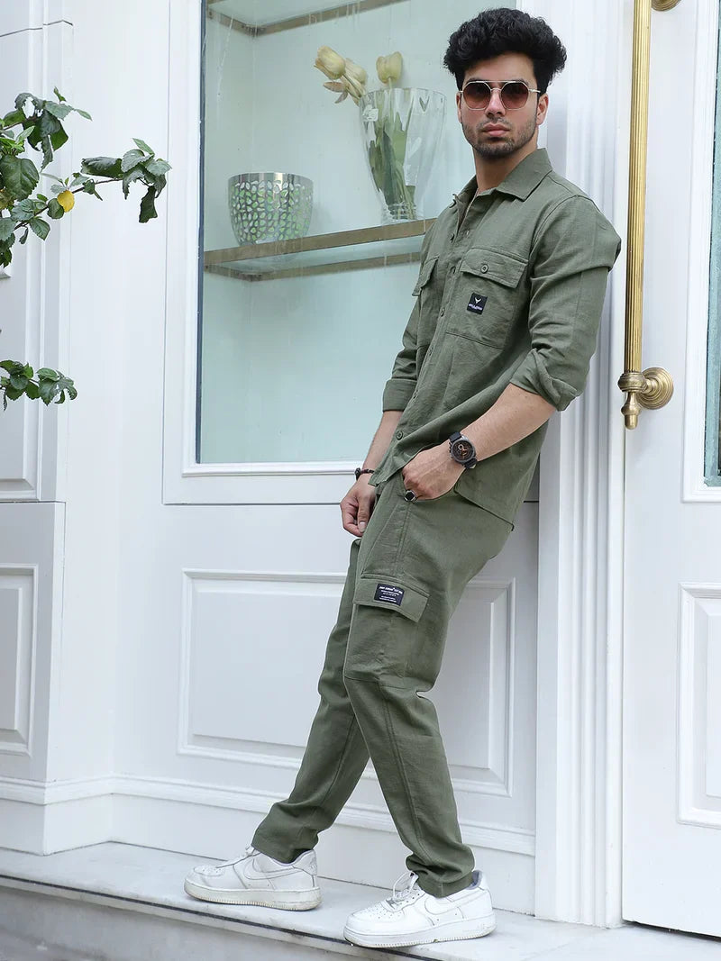 Linen Atlanta Pine Green Cargo Co-Ord Set