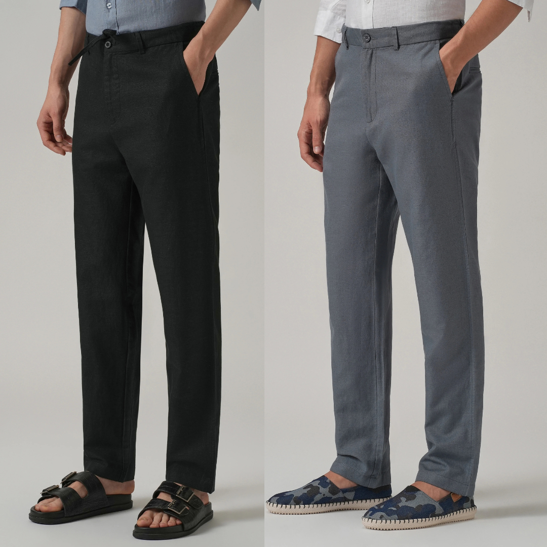 PACK OF 2 Premium Linen Pants – (Grey & Blue)