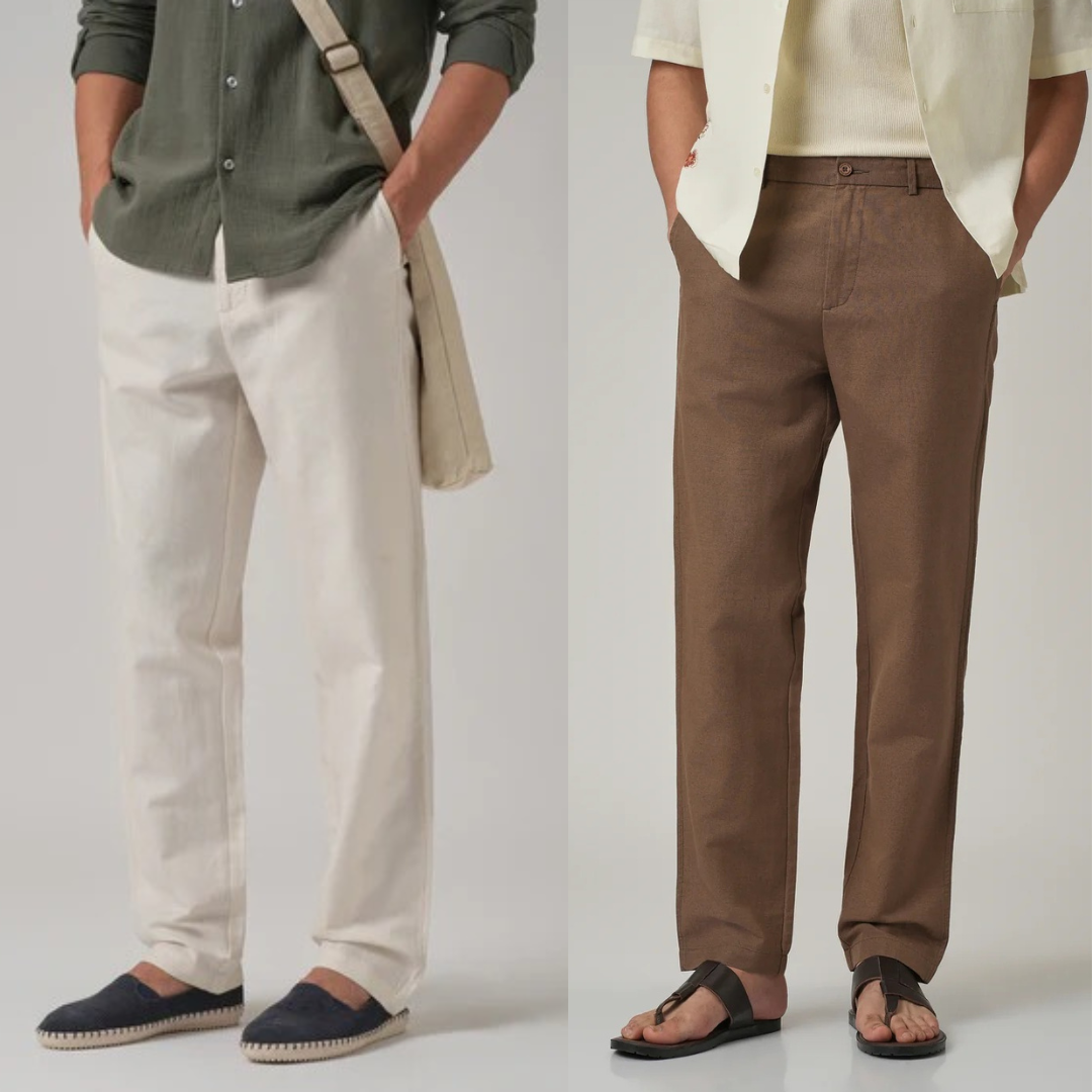 Pack of 2 Premium Linen Pants – (Light Cream & Brown)